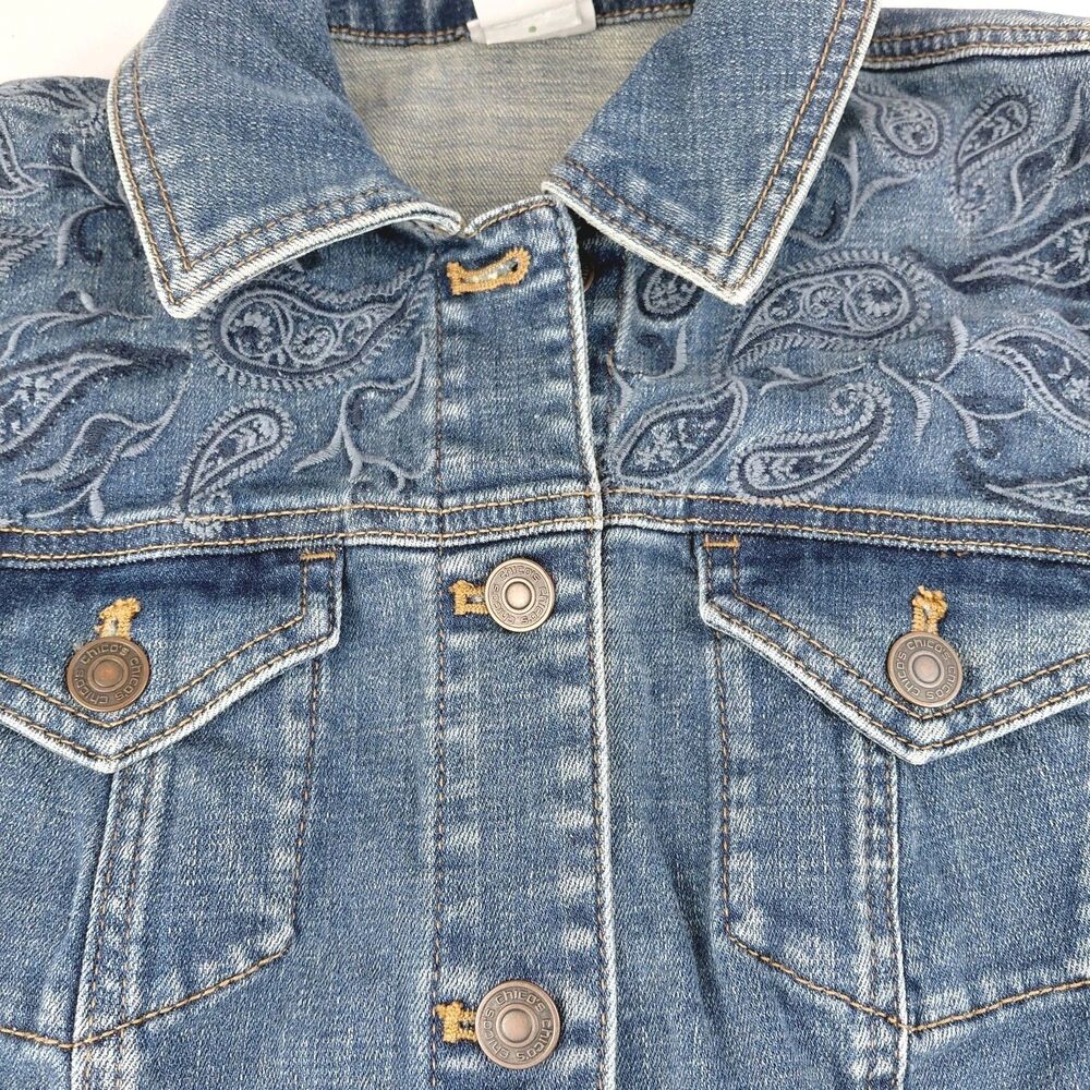 Chico's Blue Denim Jacket with Paisley Print - Picture 5 of 9